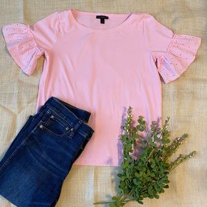 Jcrew pink ruffle sleeve t-shirt